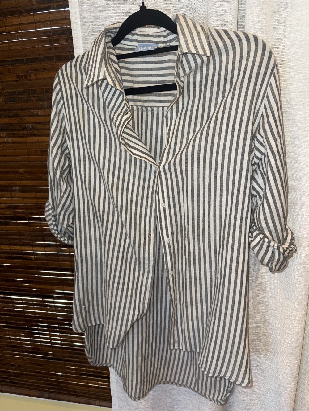 Relaxed Striped Button-Down Shirt in Gray & White